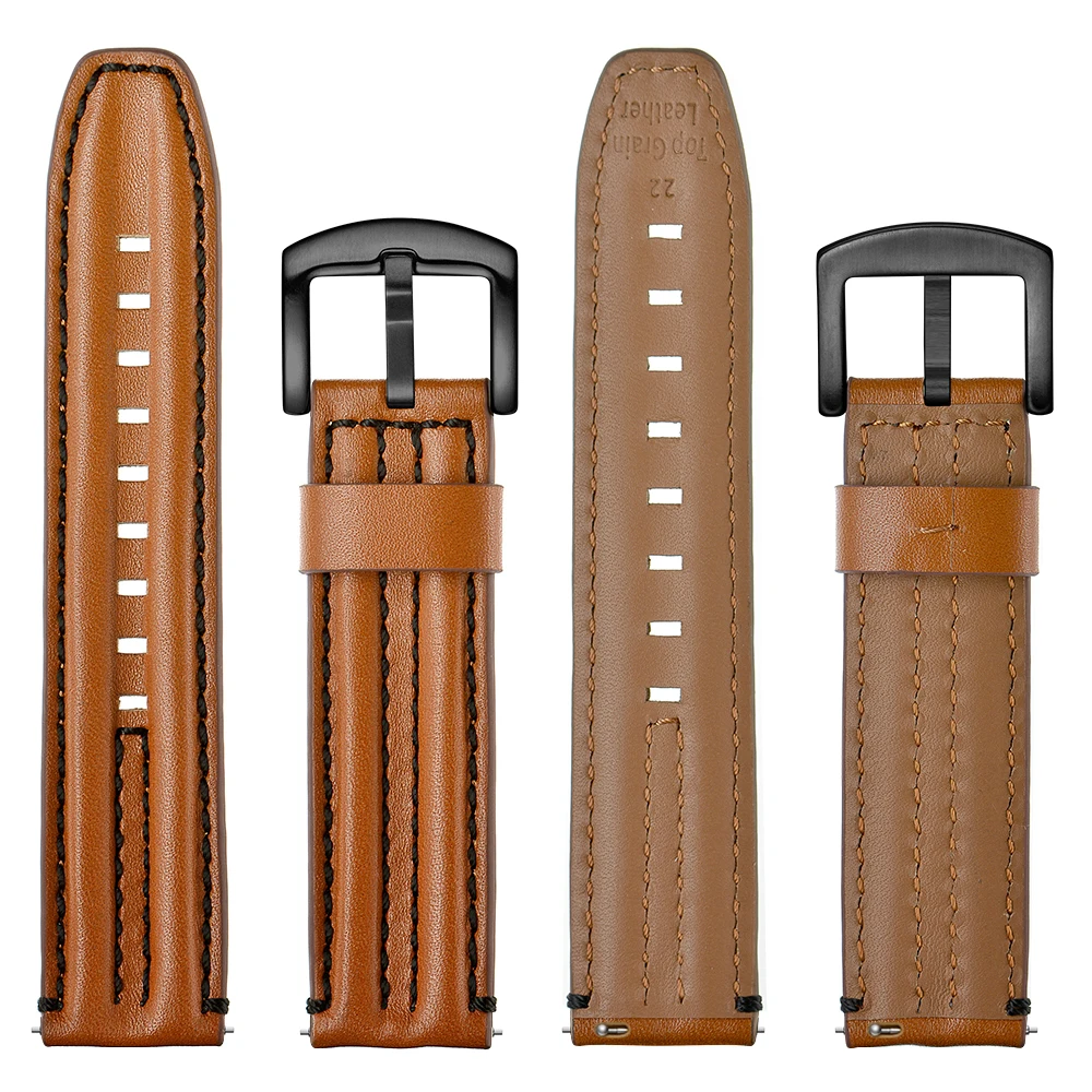 BEAFIRY Genuine Leather Watch Band 20mm 22mm Cowhide Watch Strap Double Keel Strap Watchbands Belt brown black for Samsung HUAWE