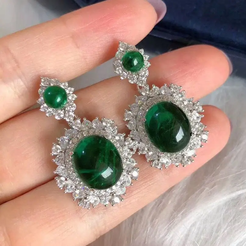 Серьги подвески женские из серебра 925 пробы с зеленым халцедоном|Серьги-подвески|