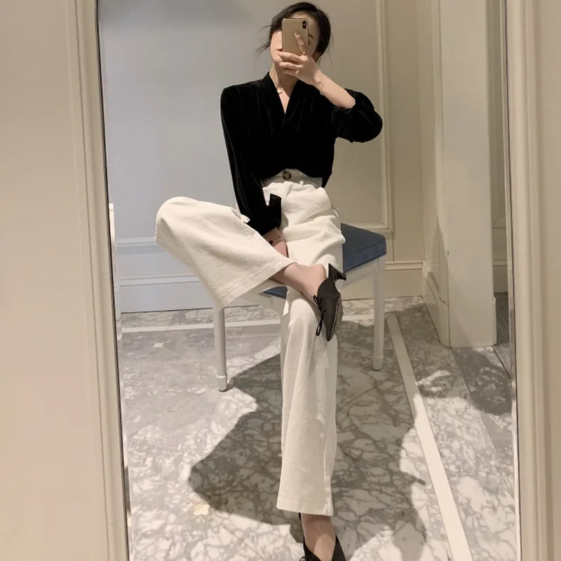 Винтажный Женский комплект из двух предметов с v образным вырезом черная