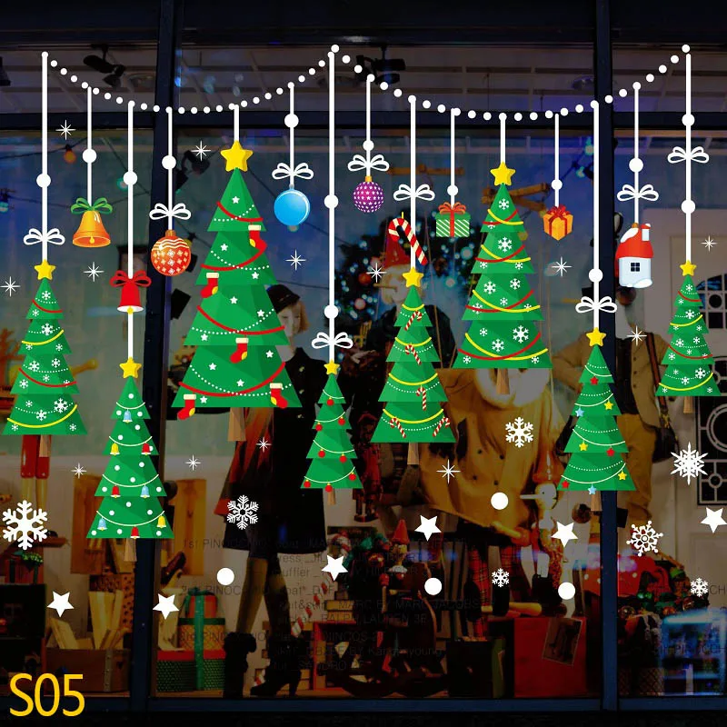 S05 Merry Christmas Snowflake Window Sticker Frozen Party Winter Wall Stickers DIY Happy New Year Xmas Decor Shop Window Ornaments - Color: S05