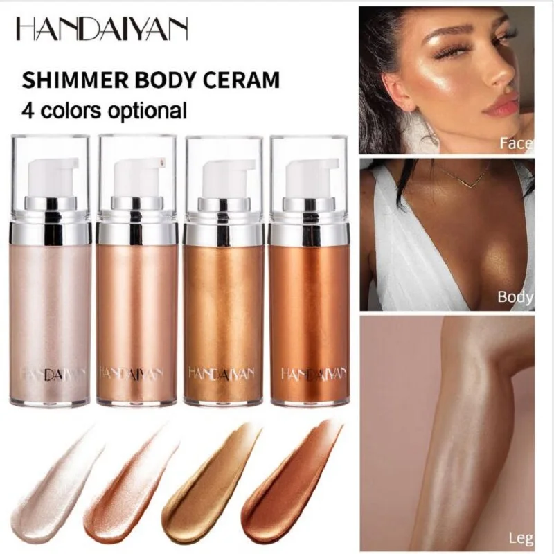 

HANDAIYAN 4 Colors 20ml Metallic Liquid Face Body Illuminator Shine Highlighter Makeup Palette Bronzer Liquid Makeup