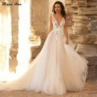 magic awn boho princess wedding dresses 2021 lace appliques illusion country mariage gowns sleeveless vestidos de novia