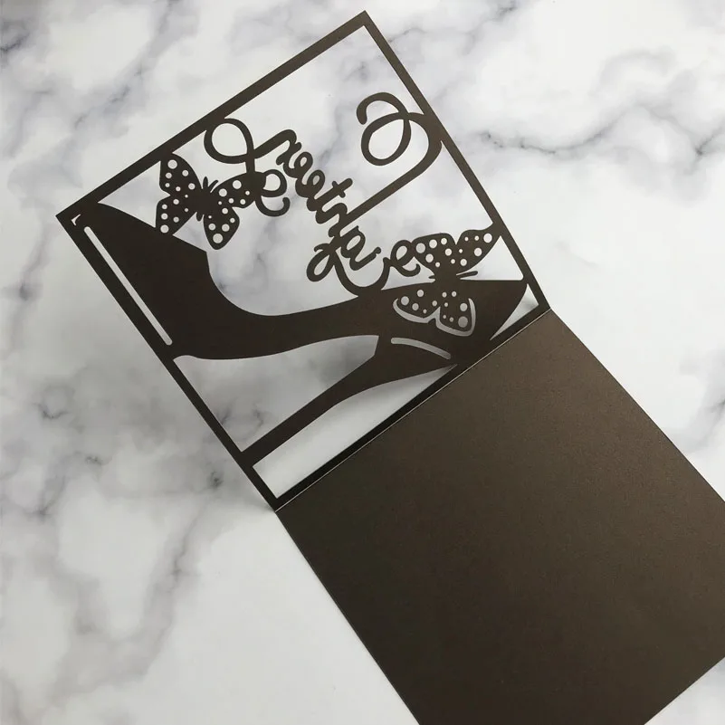 

50pcs Creative High Heel Hollow Laser Cut Wedding Invitations Card Greeting Cards 18th Birthday Decoration Party Suppliers