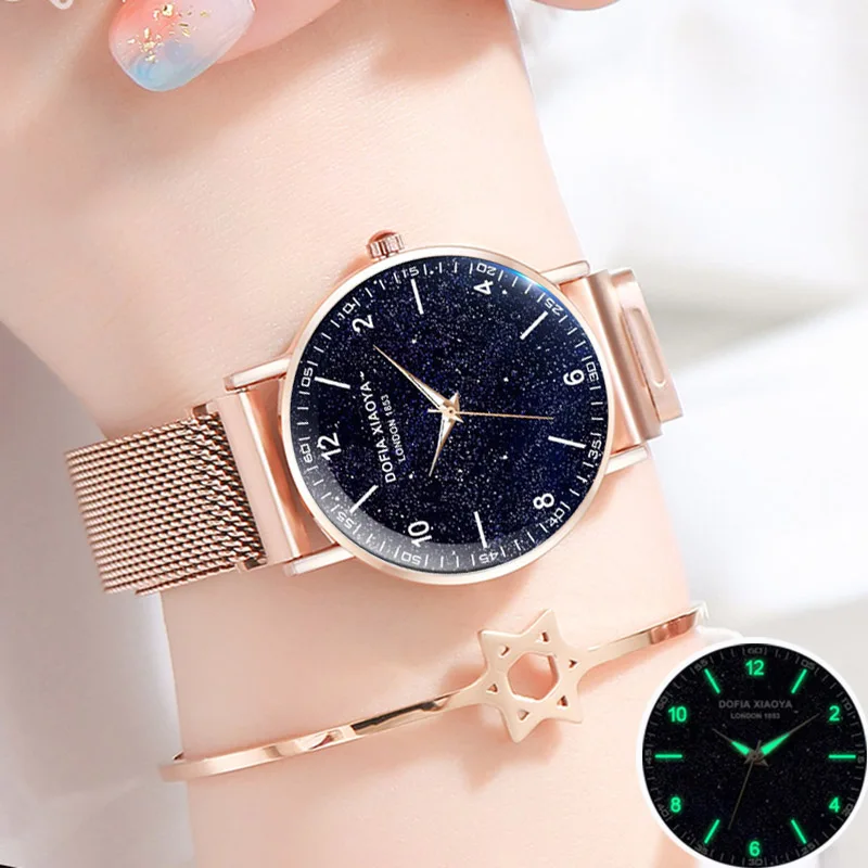 Креативные Часы звездного неба женские часы с магнитом светящиеся 2019 наручные из