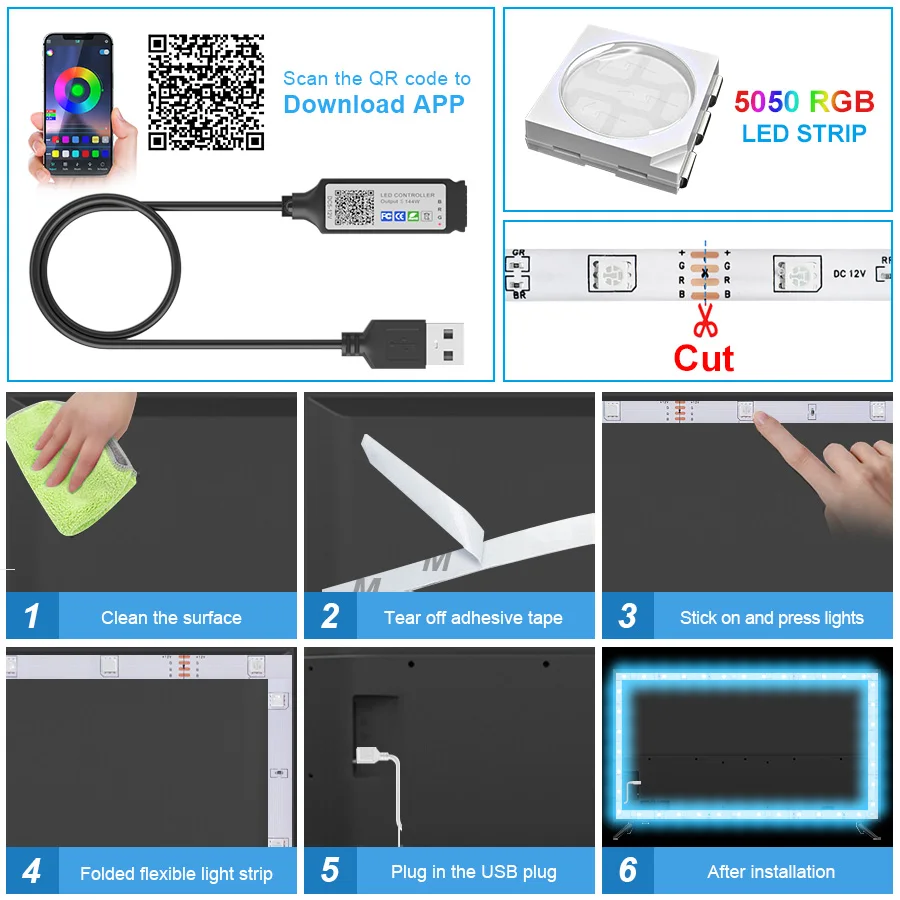 

Bluetooth USB Led Strips Lights 5050 RGB 1M-30M Flexible Ribbon LED Lamp Tape Led Lights For Room TV Led BackLight Luces Led