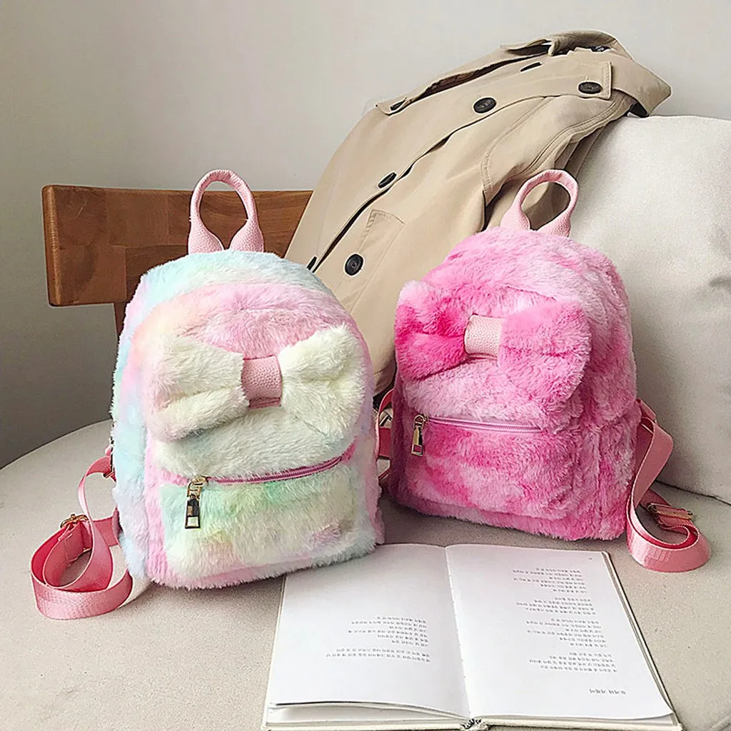 Aelicy мягкий меховой плюшевый рюкзак для женщин с бантом маленькие рюкзаки женская пушистая школьная сумка для девочек-подростков милые Mochilas