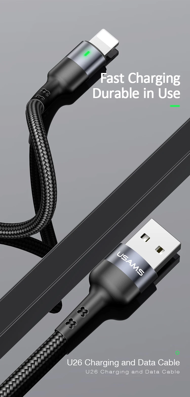 USAMS для USB защитный кабель короткий 0,5 m 1m 2m светодиодная USB зарядка кабель для передачи данных для iPhone xs max xr 8 7 6s plus 5 apple ipad зарядное устройство