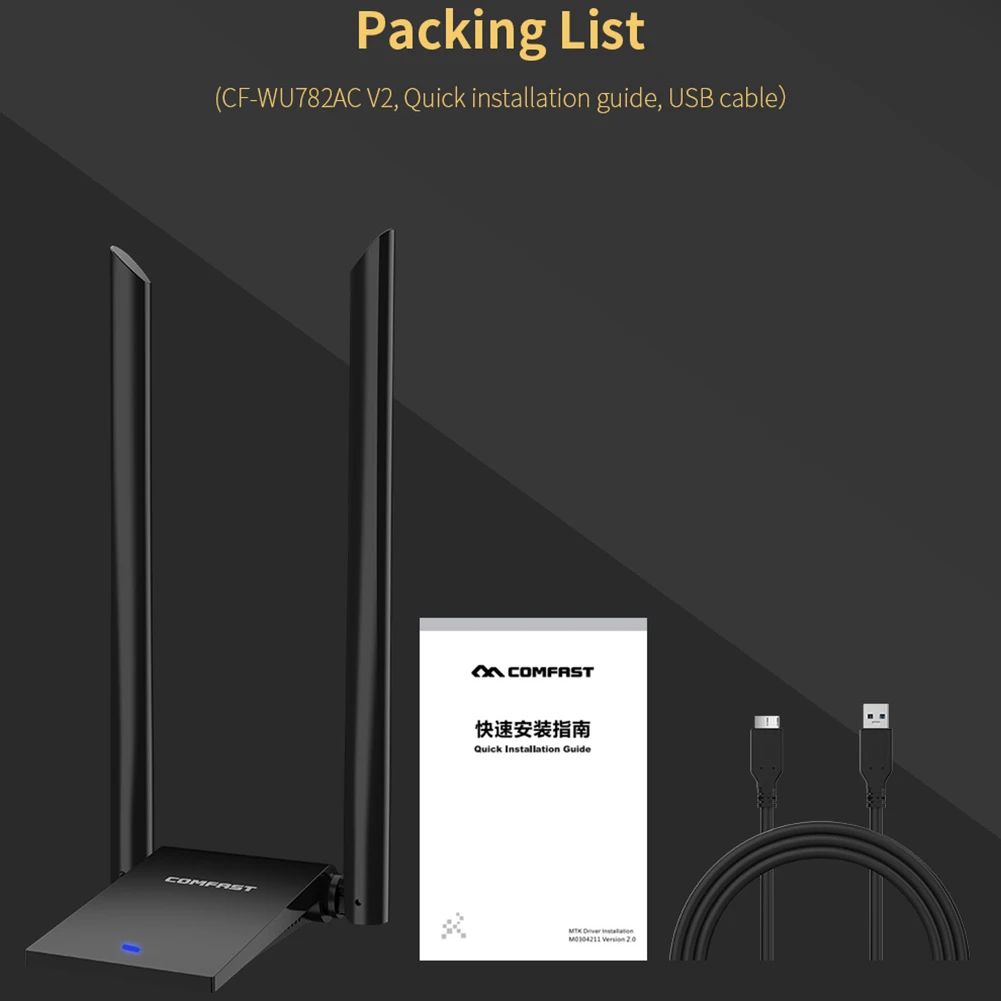 

COMFAST USB3.0 1300Mbps/1900Mbps Wireless WiFi Adapter 2.4&5.8GHz Dual Band 2*6dBi high-gain Antenna 802.11a/b/n/ac Network Card