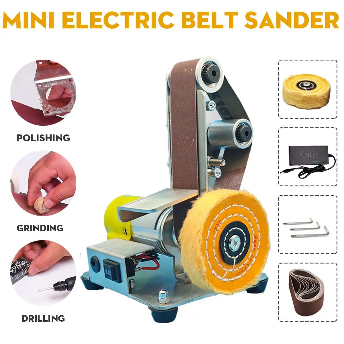 

3cm Multifunctional Grinder Mini Electric Belt Sander DIY Polishing Grinding Machine Cutter Edges Sharpener 10PCS Belts