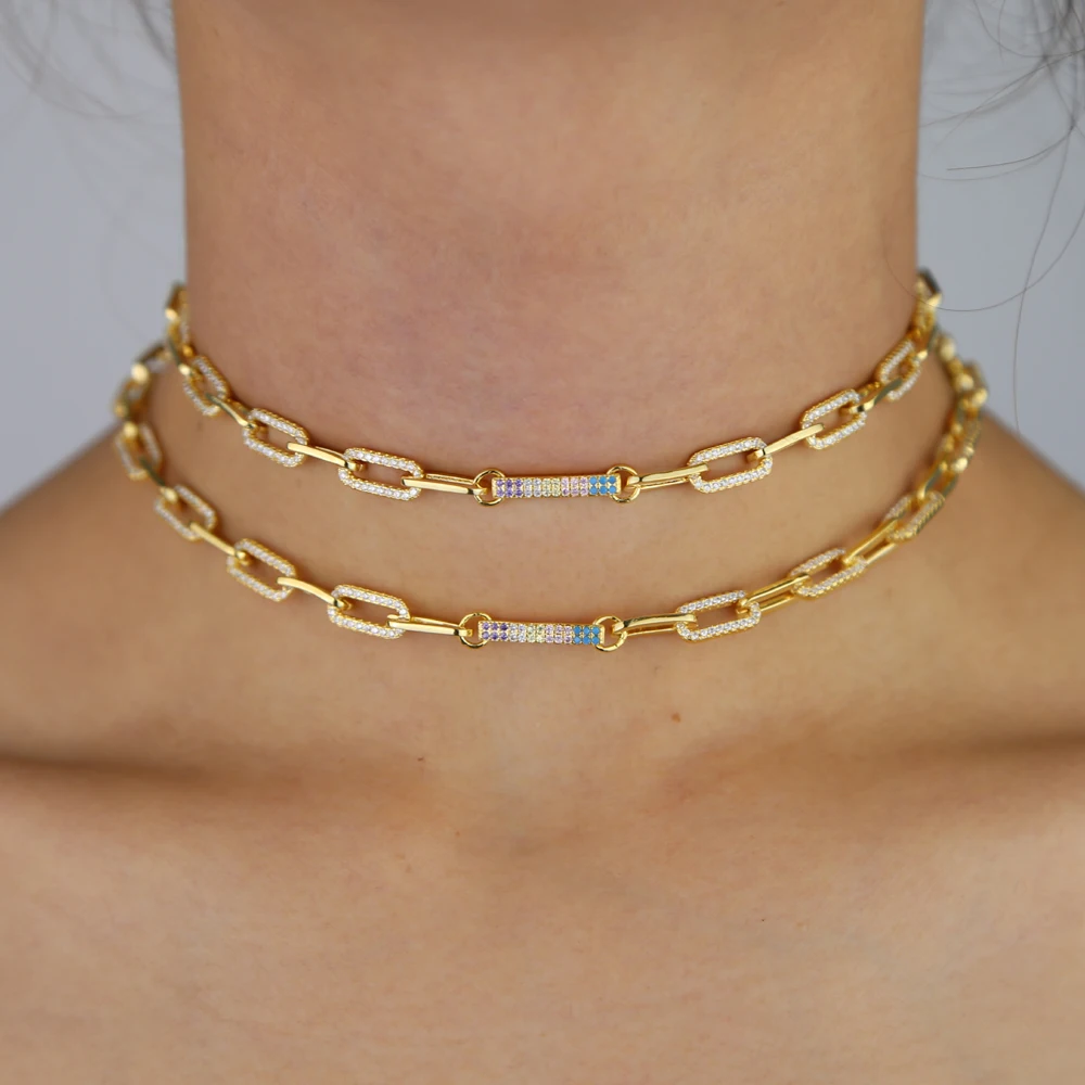 Позолоченная Пастельная планка Очаровательная звеньевая цепочка iced out bling sparking
