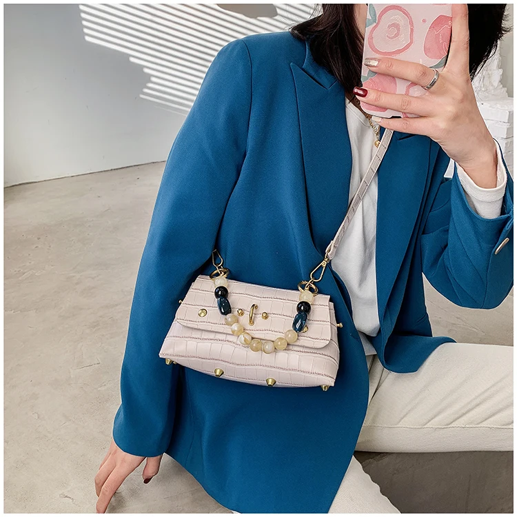 

Queenie Fashion Bag Small Chain Flap Bag Cross body Bag Crocodile Pattern Stone Grain Shoulder Bag Messenger Bag With Bending