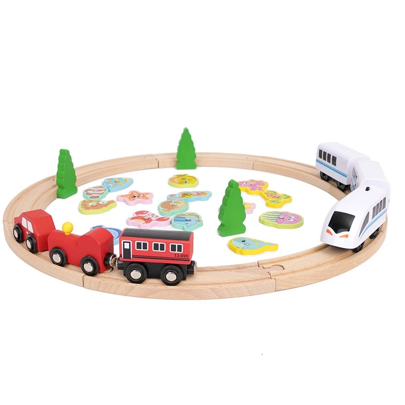 

Детский деревянный Электрический маленький поезд, трек, магнитный пазл, строительный блок, сборка, рыбалка, набор игрушек