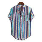 Мужская Летняя Модная рубашка, повседневная полосатая рубашка с коротким рукавом, рубашка в полоску с коротким рукавом из хлопка и льна