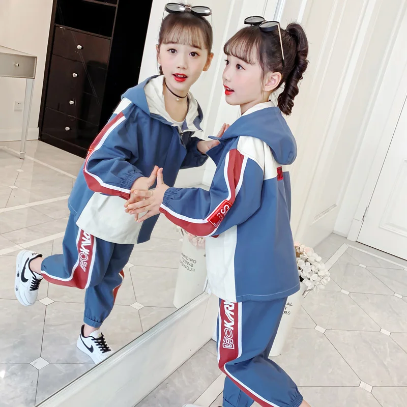 

Big Girls Fshion New 2020 Sports Clothes Set Teen Hoodies Windbreaker + Pants 2Pcs Spring Autumn Tracksuit Outfits 8 10 12 Year