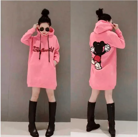 

Korean Version of 2021 Autumn and Winter New Fashion Plus Velvet Padded Pullover Sweater Dress Hooded Long Sweater Hoodie