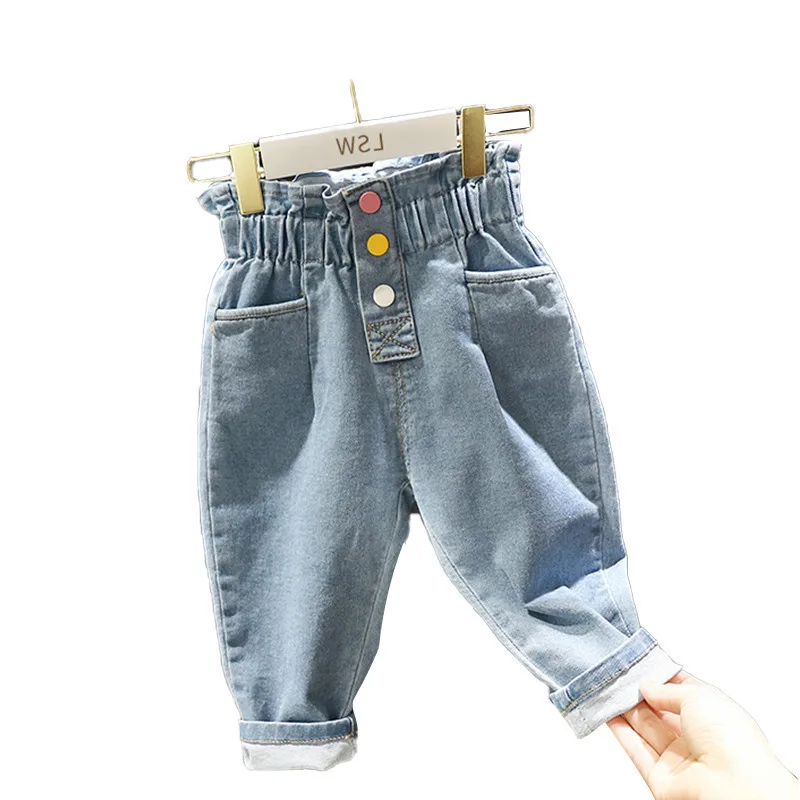 

Children's Pants Spring New Girls Korean Mid-waist Elastic Waist Three-color Casual Jeans