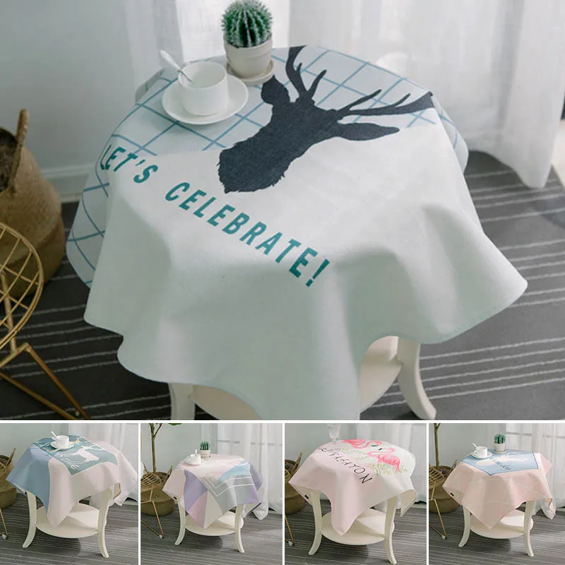 

Table Cover Square Tablecloth Elk Flamingos Printed Dustproof Home Table Decor Washable 85*85CM Nordic Style