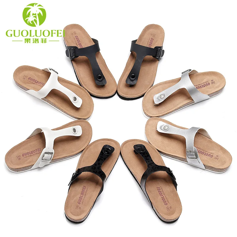 

Summer Women Cork Slippers PU Leather High Quality Women's Sandals Fashion Flip Flops For Women Mule Clogs Slippers Footwear