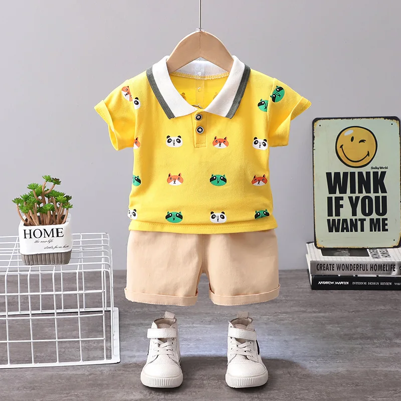 

Baby boy clothes summer cute cartoon animal print short sleeve shorts boy suit casual sports cotton 2 pieces children's clothing