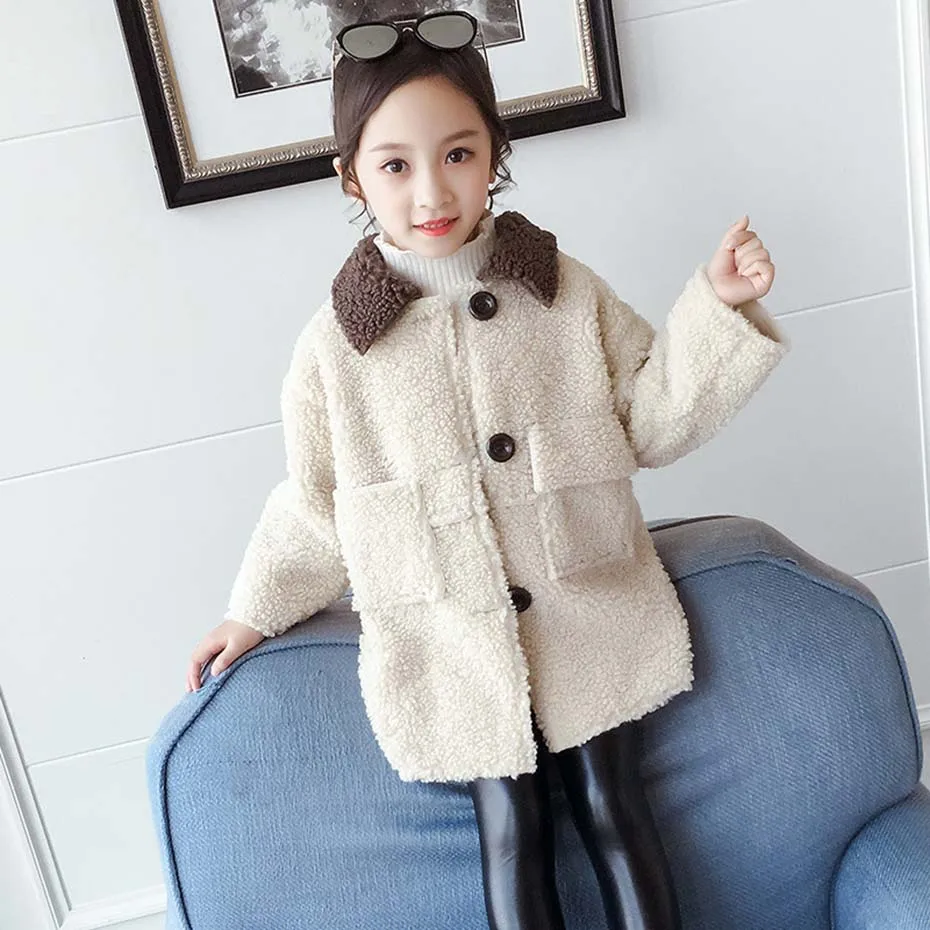 Пальто для девочек толстые теплые шерстяные пальто детская верхняя одежда с