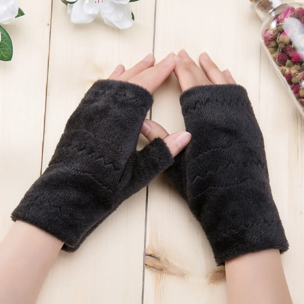 Women Fingerless Gloves Thick Warmth polar fleece Winter Autumn Thick Warm Gloves Keyboard Leak Finger Gloves handschoenen 11.19