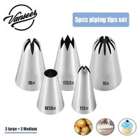 5pcs large pastry nozzles tips icing piping stainless steel seamless russian nozzles cookies cupcake cake decorating tools