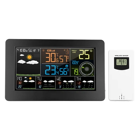 FanJu FJW4 цифровые часы-будильник, метеостанция, Wi-Fi, температура, влажность, давление, ветер, прогноз погоды, ЖК-дисплей
