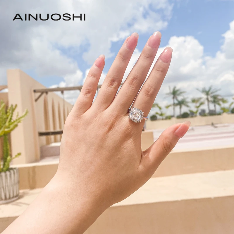 AINUOSHI 925 пробы Серебряная Подушка кроя 9 мм Сона кольцо с бриллиантом для Для