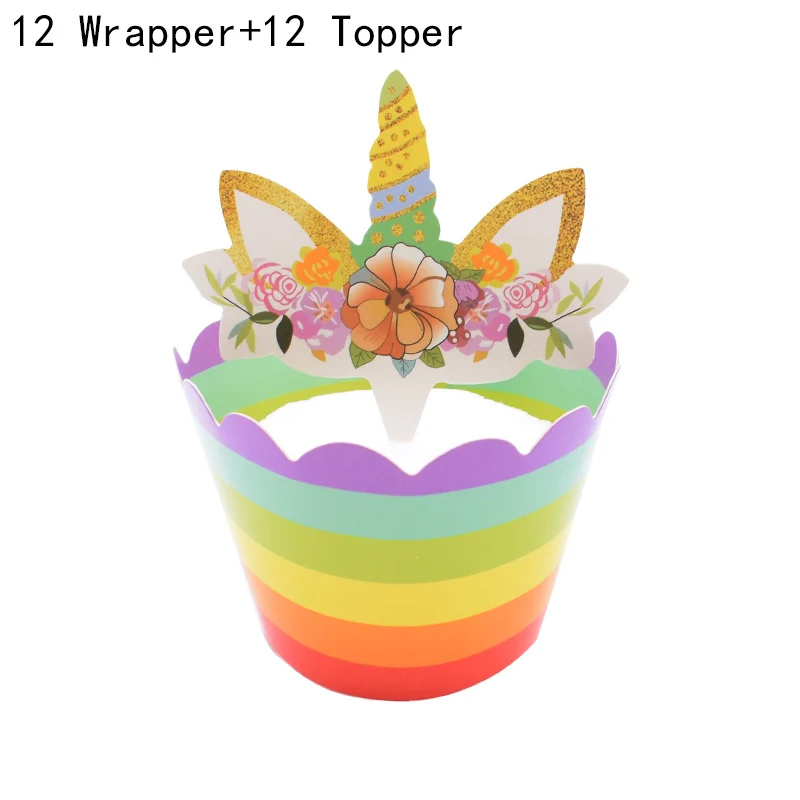24pcs style-7 24 шт Радужный Единорог торт, топперы, капкейки обертки Свадьба для именинного пирога для украшения детского душа Единорог вечерние поставки - Цвет: 24pcs style-7