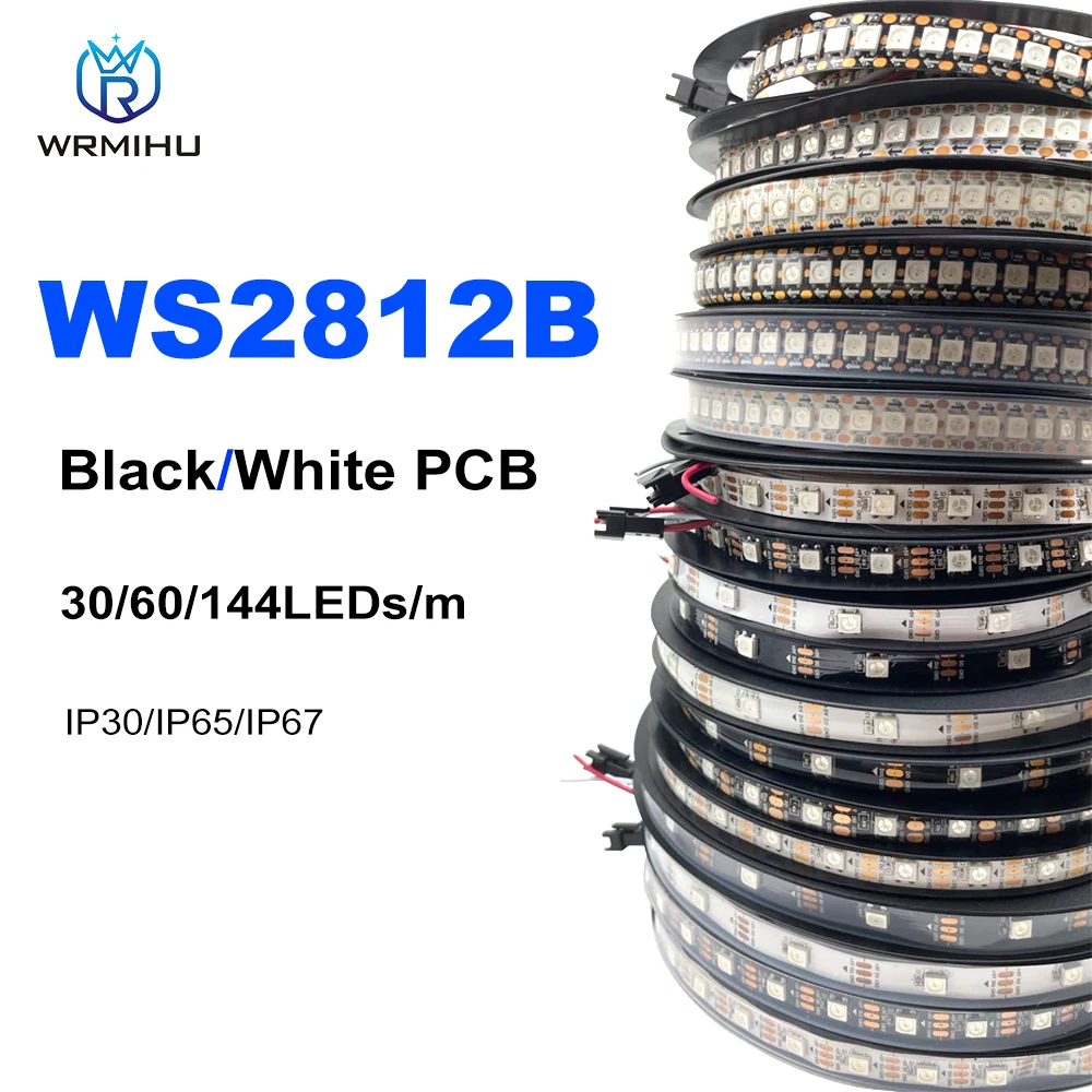 5M WS2812B LED Strips Individually Addressable DC5V Smart RGB Lights Black/White PCB 30/60/144leds/m TV Backlight LED Tape