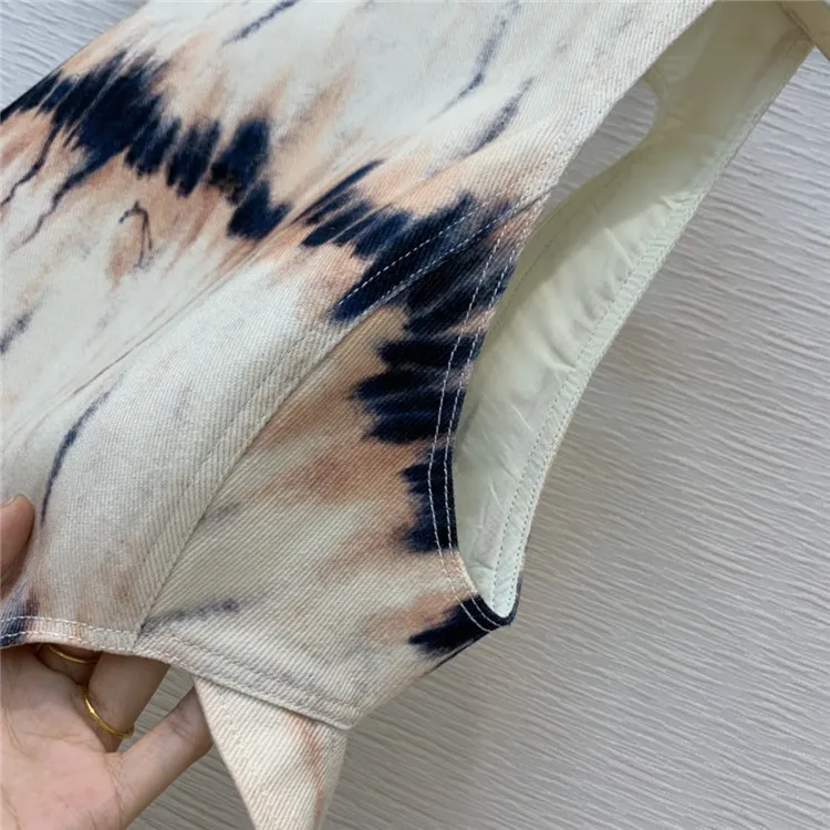 

Early Spring of 2021, Women's New Retro Fashion Tie-dye Printing Lace-up Denim Vest