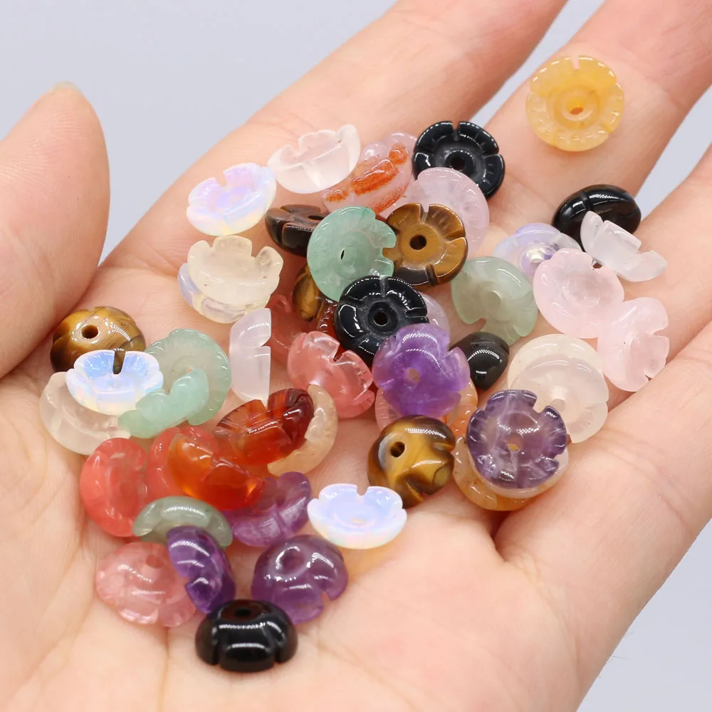 

5pcs Natural Crystal Quartz Petal Shape Yellow Jades Tiger Eye Stone Pendant for Necklace Jewelry Making Women Gift Size 9mm