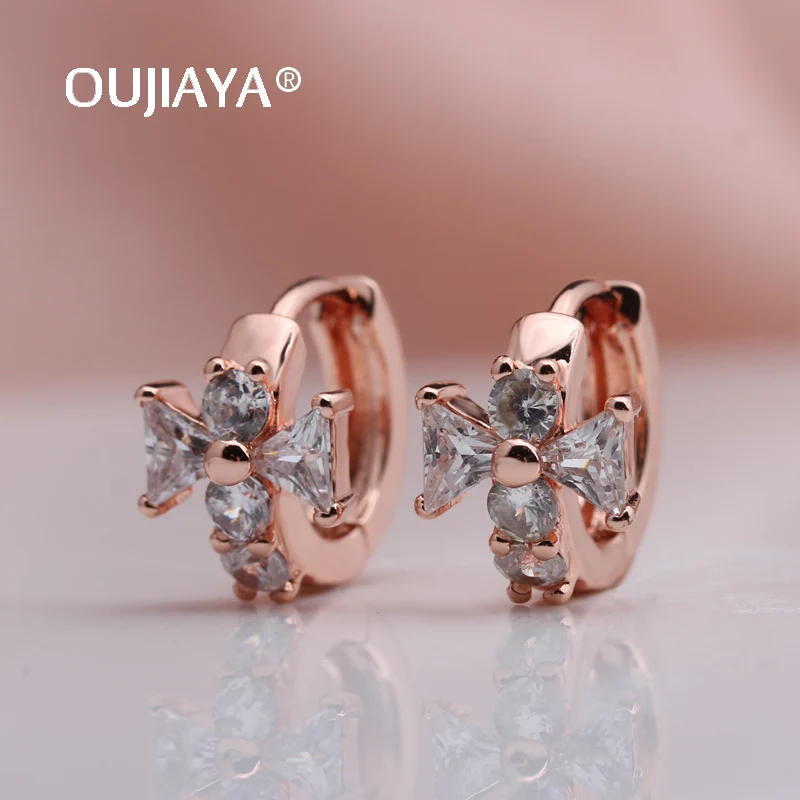 

OUJIAYA Women bows 585 Rose Gold Drop Earrings Jewelry Fashion New Natural Zircon Dangle Earrings Vintage girls Christmas A168