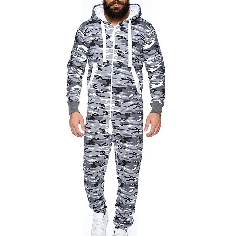 black white B Laamei Men Camo Print sets Camouflage Jacket+Pants 2Pc Causal Tracksuit Sportwear jogger Hoodies Sweatshirt Pant Suit Plus Size - Цвет: black white B