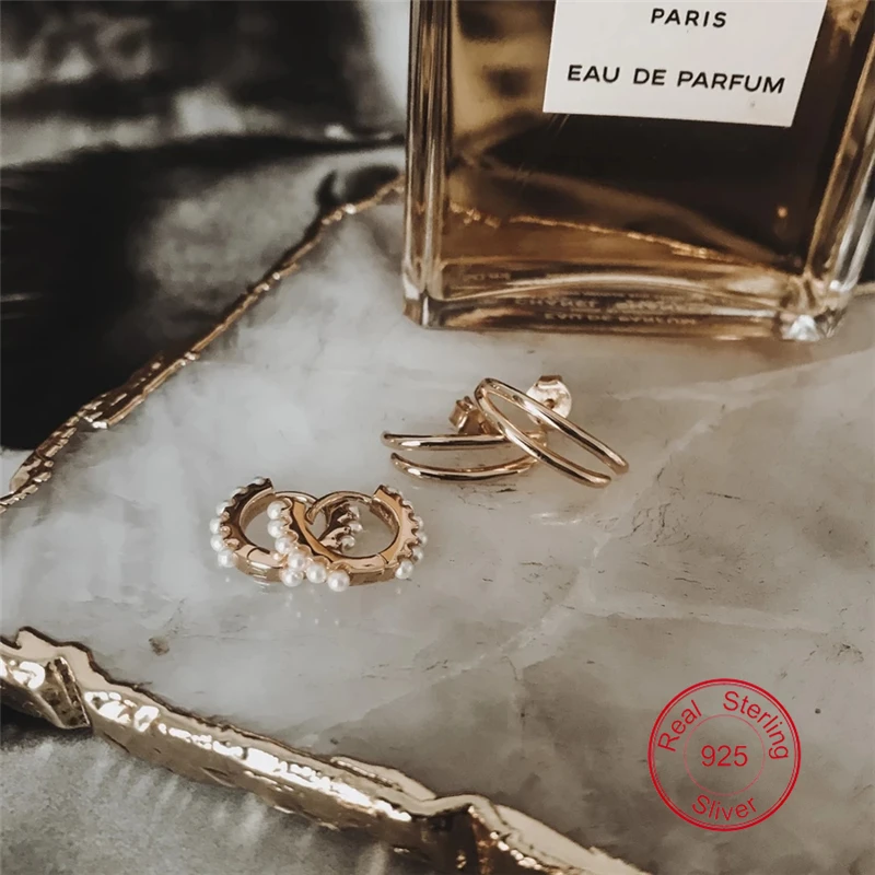 

VINY Silver 925 Jewelry Earrings For Women Line Geometry Stud Earrings Gold/Silver Jewelry 2021 Trend Bijoux Femme Gift