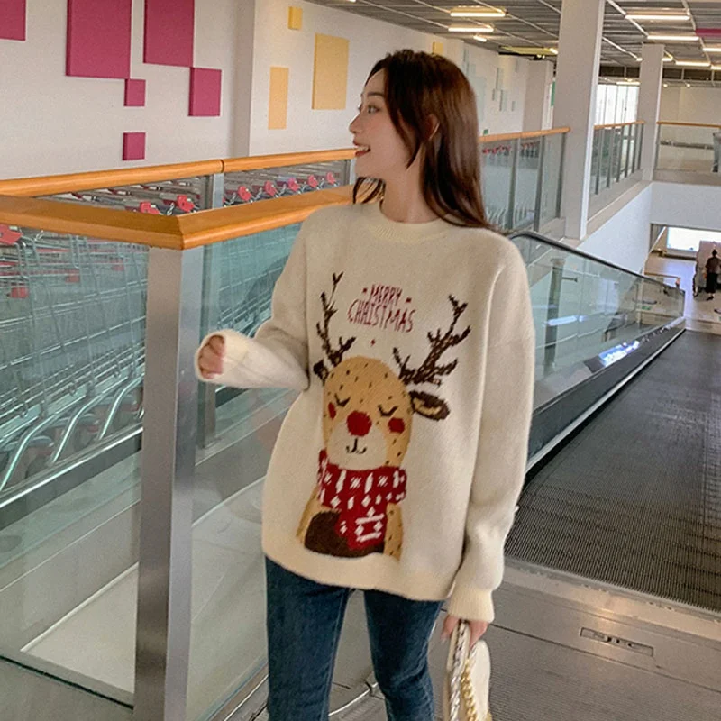 Рождественский свитер, Женский Свитер оверсайз, Свободный вязаный пуловер, женские свитера, женские джемперы 2021