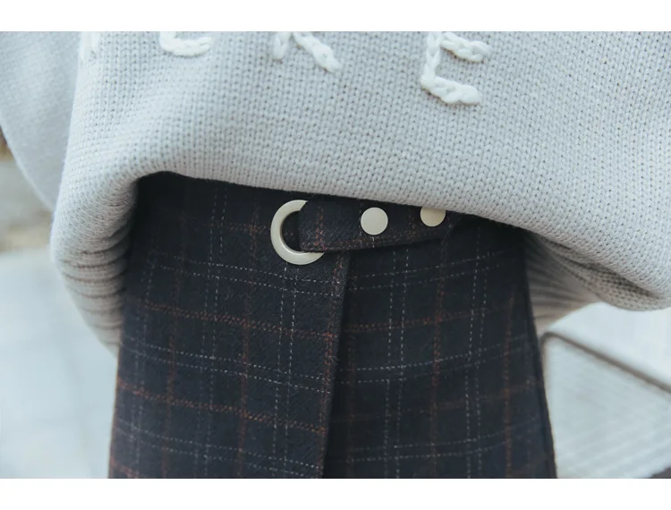Женская юбка на осень и зиму утепленные шерстяные клетчатые ретро юбки милые