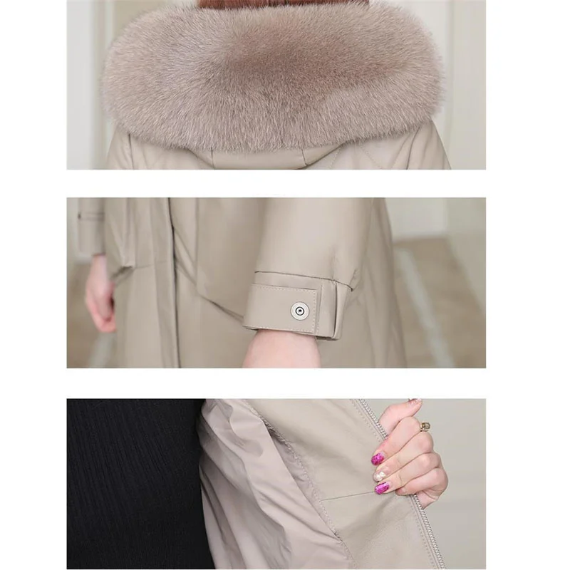 High-End Down Cotton Jacket Female pu Leather Mid-Length 2022 New Haining Faux Fur Slimming Temperament Sheepskin Jacket Wome