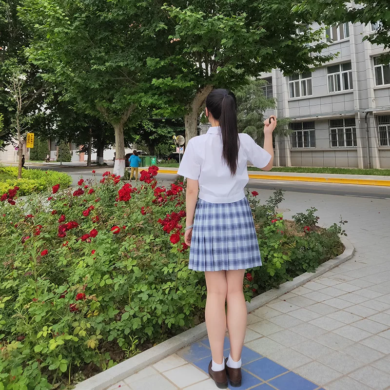 Японский Для женщин Высокая Талия Серый белая клетчатая юбка молодая девушка
