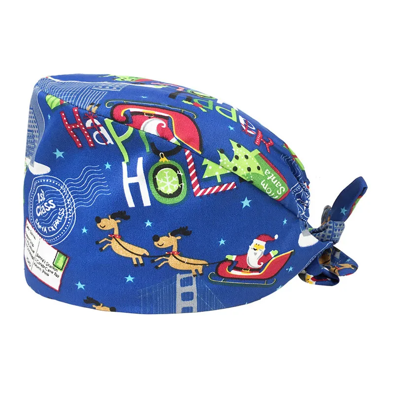 

1PC New Scrub Nurse Hat gorros quirurgicos Christmas Print Sanitary Cap with Sweatband Xmas Nursing Caps Men Women Scrub Hat