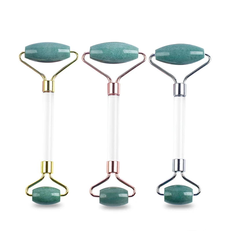 Роллер для лица из натурального авантюрина с двумя головками Нефритовый