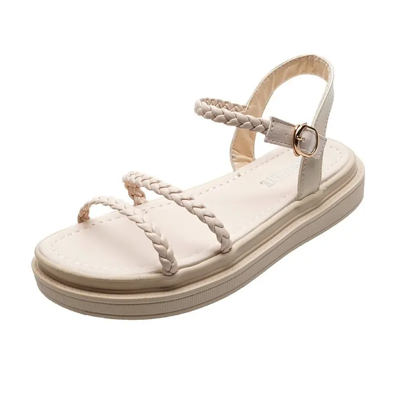 

Clogs With Heel Flat Sandal Shoe 2021 Women's Buckle Strap Shallow Mouth Suit Female Beige Thick Without Girls Clear New Low Com