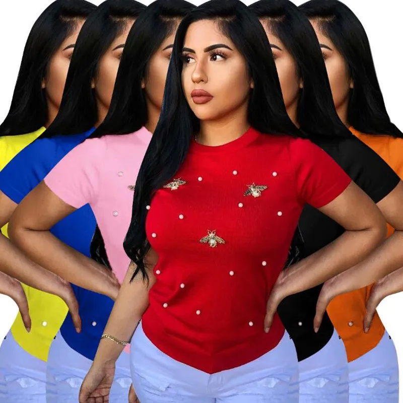 2019 новинки для женщин с О образным вырезом коротким рукавом украшенным