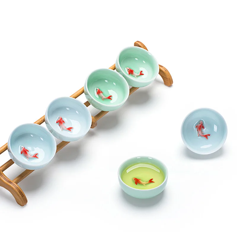 Китайские фарфоровые чайные чашки Celadon рыба чайная чашка набор листовая чайная посуда Улун чай керамический Китай Чайные Наборы кунг-фу