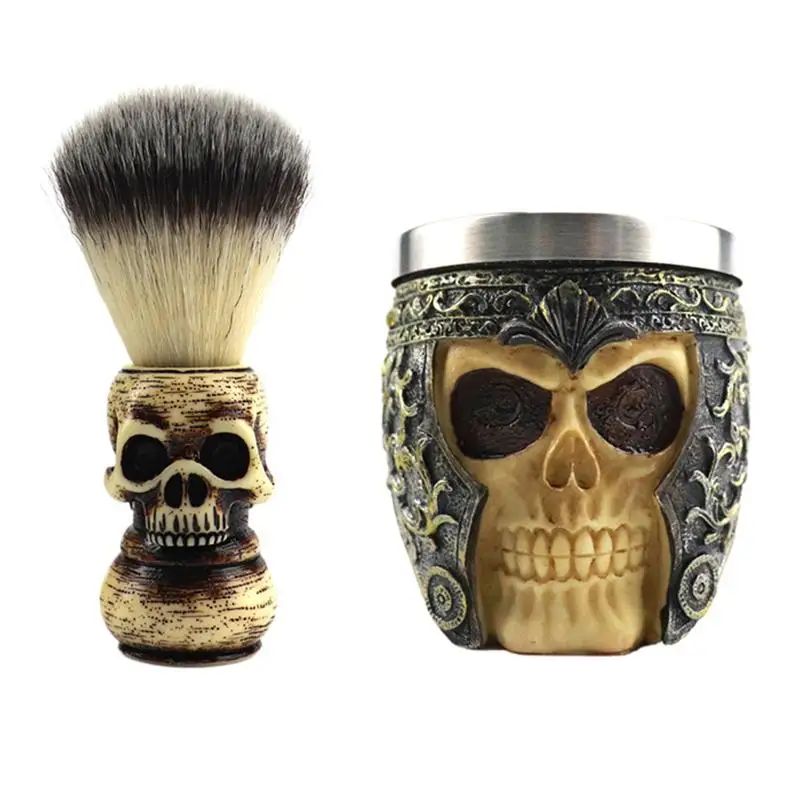 1 Set Of Male Beard Brush Skull Head Pattern Shaving Brushes And Bowls Tools Mustache Combs Shaver |