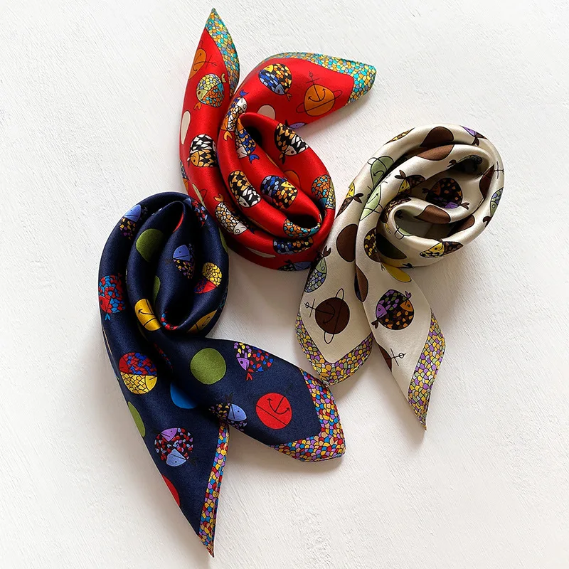

2022 New Print 100% Slik Square Scarf Women's Spring Autumn New Decorative Neckerchief Hair Band Wave Point Wrist Scarf