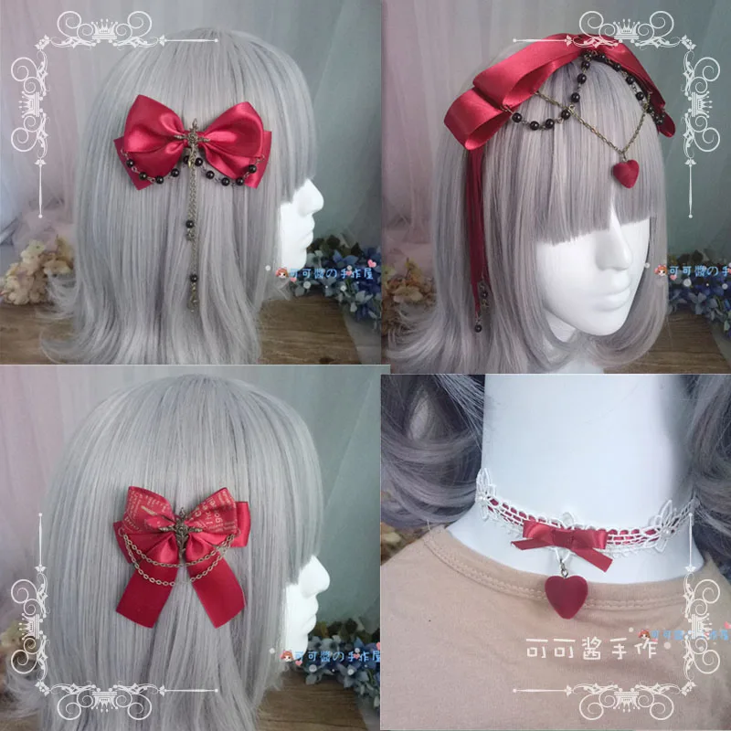 Головной убор Лолиты красная повязка на голову для волос большой бант боковая