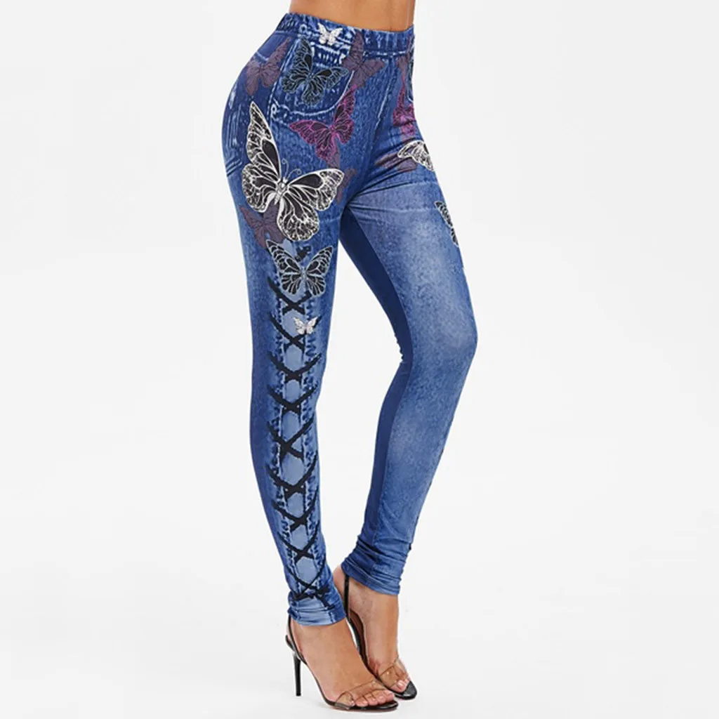 

Butterfly Printed Women Leggings Sexy Push Up Fitness Pants Harem Pants Workout Pants Denim Pants