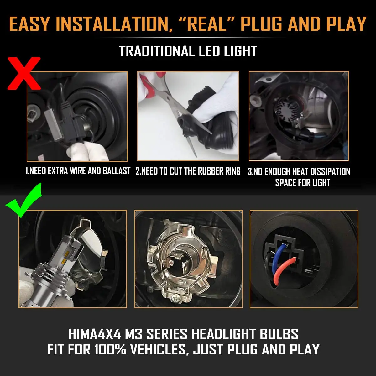 H4 H7 светодиодный H11 автомобильный мотоцикл светодиодный фары лампы M3 Mini High Low Hi Lo луч чипы ZES 60 Вт 12000LM 6000K беспроводной прямой плагин