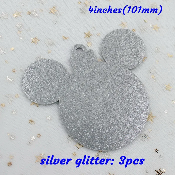 silver glitter-3pcs 101 мм акриловые рождественские метки для головы мыши рождественские украшения монограмма мышь дерево метки прозрачный блеск лазерный вырез 4inches-AC1035 - Цвет: silver glitter-3pcs